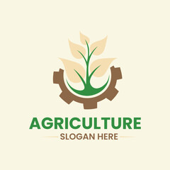 Agriculture logo with leaf and gear symbol
