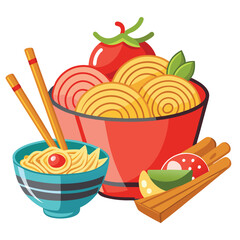 Noodles food  set isolated on white background