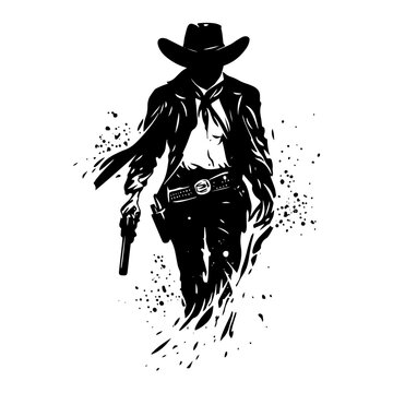 western cowboy gunslinger in bold black and white silhouette