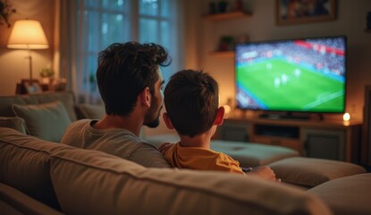 cheerful indian family watching tv football game