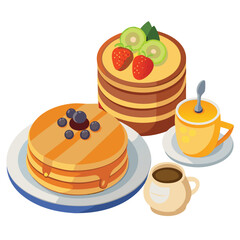 Pancakes  food  set isolated on white background