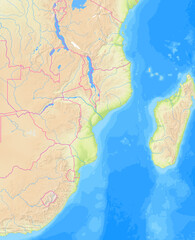 Fototapeta premium Map of Mozambique and surrounding countries without any labels