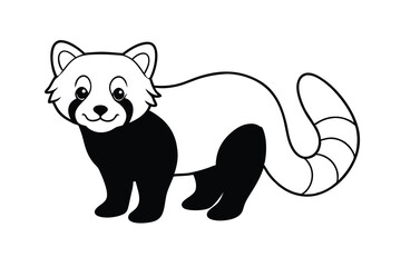 Adorable cartoon red panda illustration black white