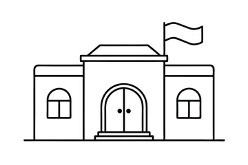 Fototapeta premium Simple line drawing of a school building with flag
