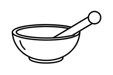 Simple line drawing of mortar and pestle kitchen utensil