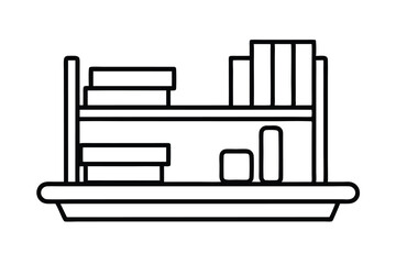 Simple line drawing bookshelf with books and small objects