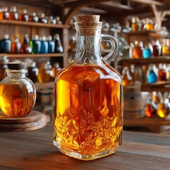 Crystal patterned jar with amber colored syrup high resolution picture