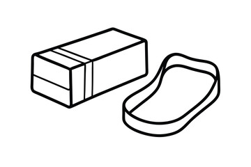 Rectangular eraser and rubber band office supplies