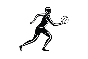 Athletic person running with ball sport action silhouette