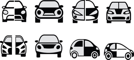 car logo icon set, flat and outline smart car symbols for apps and UI.