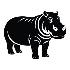 Fototapeta premium Silhouette of Hippo, Funny Hippo Vector Illustration Cartoons, Clipart, Line Art Design on White Background