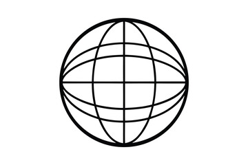 Simple black outline globe icon world map graphic