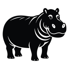 Obraz premium Silhouette of Hippo, Funny Hippo Vector Illustration Cartoons, Clipart, Line Art Design on White Background