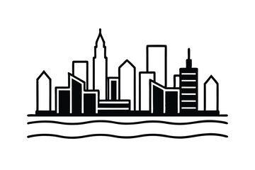 Fototapeta premium Modern city skyline illustration black and white minimalist design