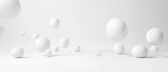 Minimalist white spheres on white background - modern abstract design