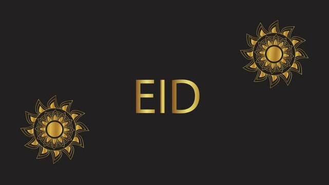 gold eid mubarak lettering with mandala animation. motion graphic with simple typography, high quality video