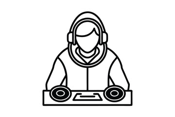 Dj music mixer headphones party line art icon