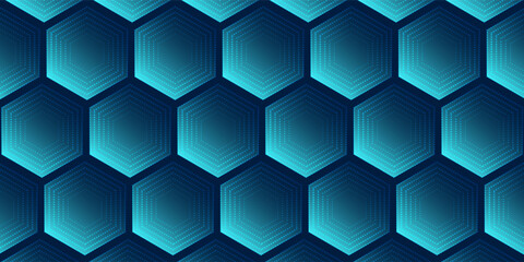Hexagon background halftone pattern gradient vector illustration isolated on blue.