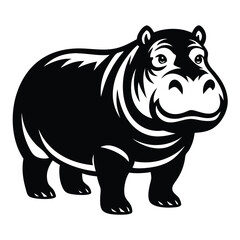 Fototapeta premium Silhouette of Hippo, Funny Hippo Vector Illustration Cartoons, Clipart, Line Art Design on White Background