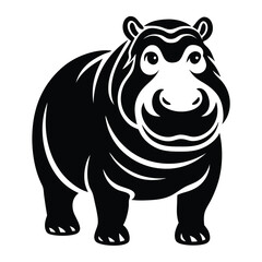 Fototapeta premium Silhouette of Hippo, Funny Hippo Vector Illustration Cartoons, Clipart, Line Art Design on White Background