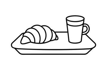 Simple line drawing croissant coffee breakfast tray