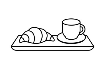 Delicious croissant and coffee on a tray breakfast