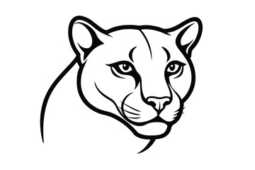 Majestic cougar head black and white line art illustration