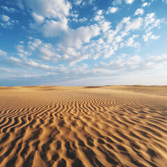 sand dunes in a desert with a blue cloudy sky 