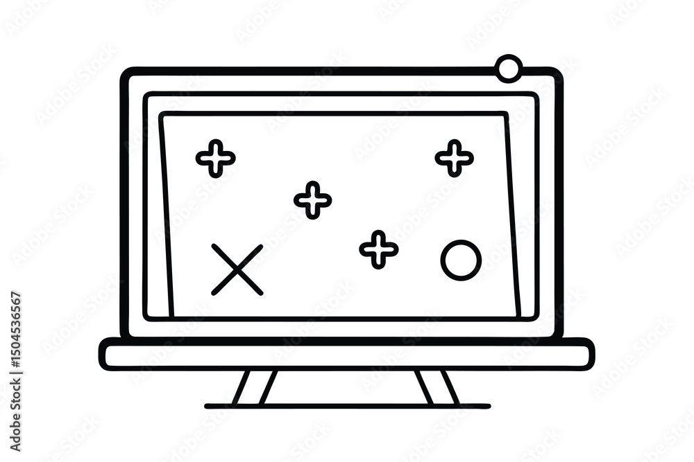 Fototapete Simple line drawing of a computer screen displaying game symbols