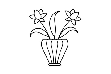 Simple line drawing of flowers in a pot home decor