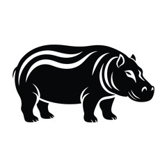 Fototapeta premium Silhouette of Hippo, Funny Hippo Vector Illustration Cartoons, Clipart, Line Art Design on White Background