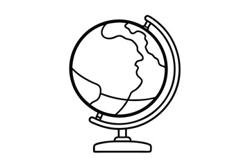 Simple line drawing of a world globe on stand