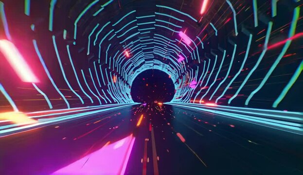 Neon tunnel flight through cyberspace