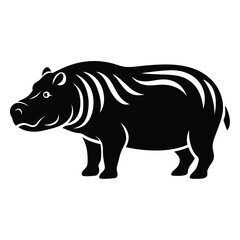 Fototapeta premium Silhouette of Hippo, Funny Hippo Vector Illustration Cartoons, Clipart, Line Art Design on White Background