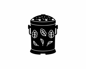 creative Silhouette Compost Bin Vector Illustration