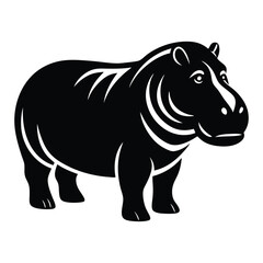 Fototapeta premium Silhouette of Hippo, Funny Hippo Vector Illustration Cartoons, Clipart, Line Art Design on White Background