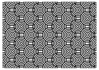 Abstract black and white geometric circle pattern. Optical illusion seamless design pattern overlapping circles with concentric rings.