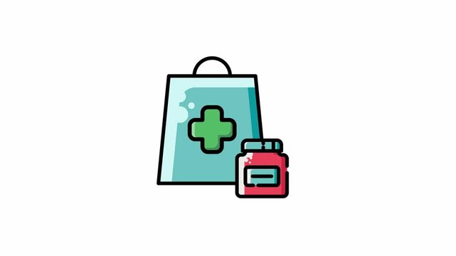Medical Shopping Bag Health Supplies Bag with green Cross, animation isolated alpha channel, animated looping video 4k