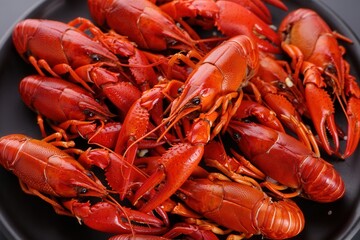 A plate full of cooked red crayfish.