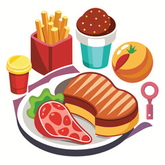 Stake food  set isolated on white background