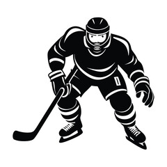 hockey player in action holding a hockey stick. Dynamic pose and determined facial expression highlight themes of athleticism