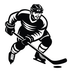 Obraz premium hockey player in action holding a hockey stick. Dynamic pose and determined facial expression highlight themes of athleticism