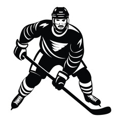 Fototapeta premium hockey player in action holding a hockey stick. Dynamic pose and determined facial expression highlight themes of athleticism