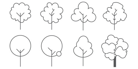 Tree and Forest Outline Style Icons for Design, Cards, Apps, Social Networks