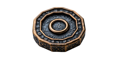 Fototapeta premium Antique Metal Button With Textured Design. Vintage Fashion Accessory Isolated On Transparent Background
