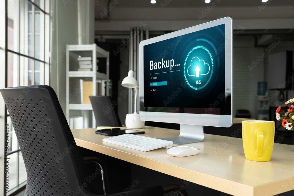 Poster backup storage data internet technology business concept. database storage cloud technology file dat
