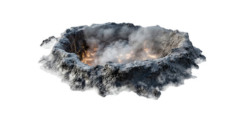 Volcanic Crater With Smoke And Lava. Geological Phenomenon And Natural Power Isolated On Transparent Background
