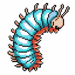 Fototapeta premium Retro pixel art caterpillar vibrant and colorful digital character design
