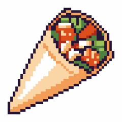 Obraz premium pixel art sushi cone icon with fish, rice, seaweed retro digital style, japanese cuisine