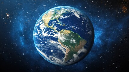 Obraz premium Realistic 3D Earth rotating in space. Milky Way star sky. Astronomy and science concept. Continents and oceans. Planet, galaxy, education, blue, globe, star, usa, celestial, cosmic concept.